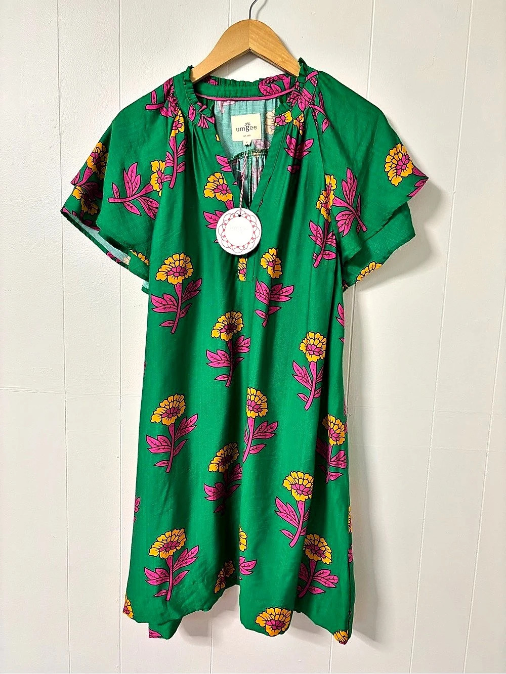 Umgee Floral Maxi Dress in Green & Pink Size Medium NWT